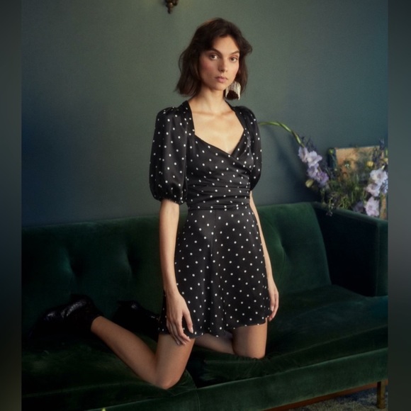 Reformation 2 Lane Silk Polka Dot Wrap Style Mini Dress - Picture 5 of 13